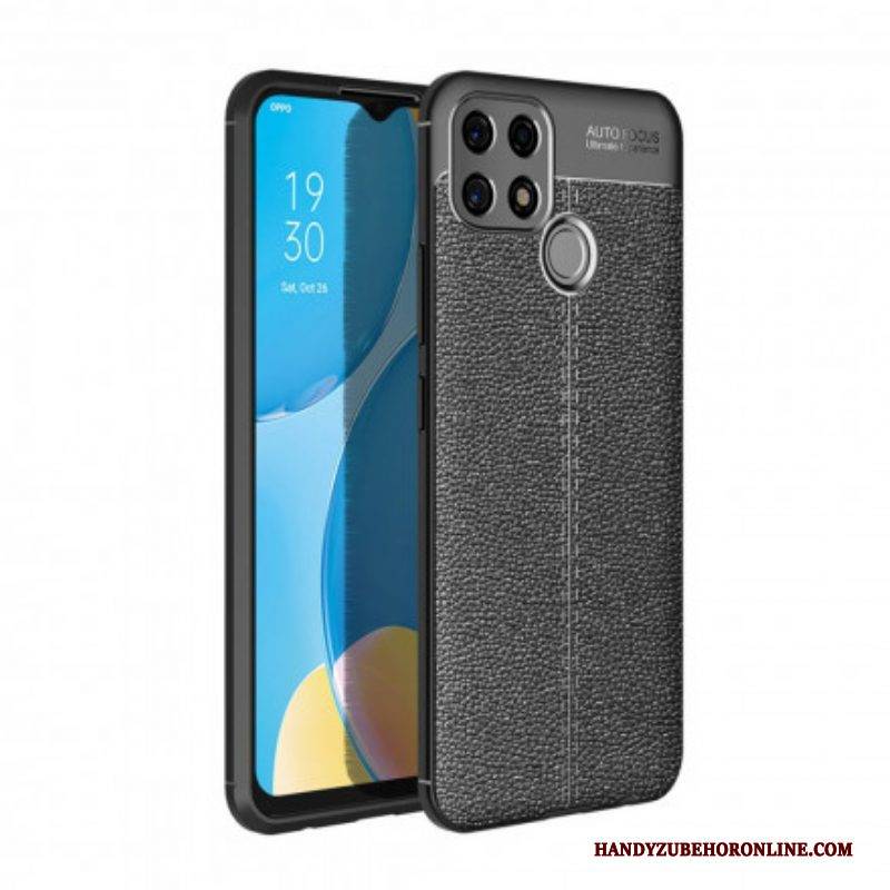 Handyhülle Für Oppo A15 Litschi-doppellinie In Lederoptik