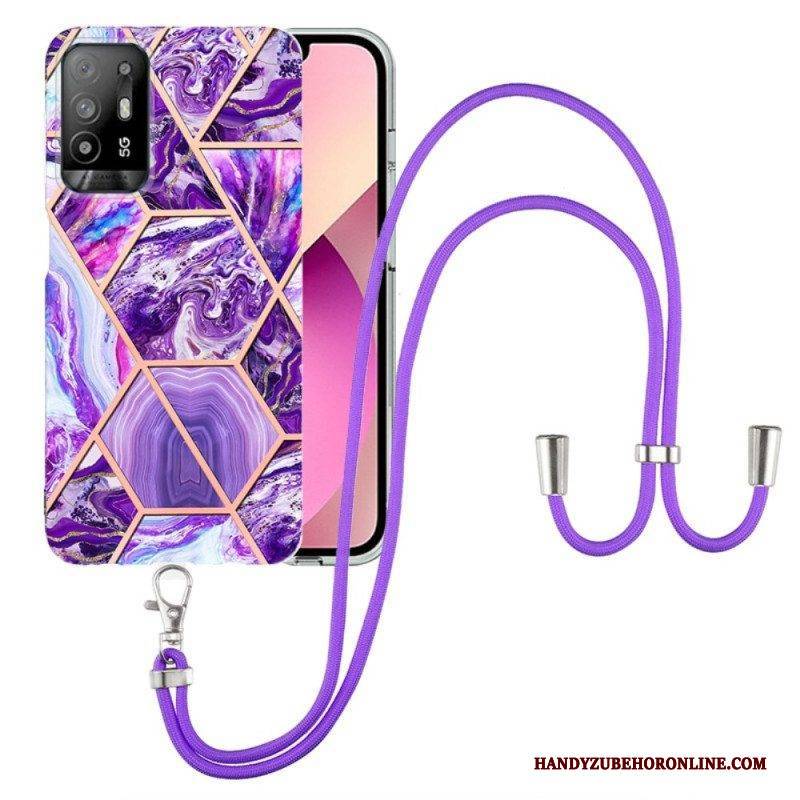 Handyhülle Für Oppo A94 5G Geometrischer Marmor Mit Riemen