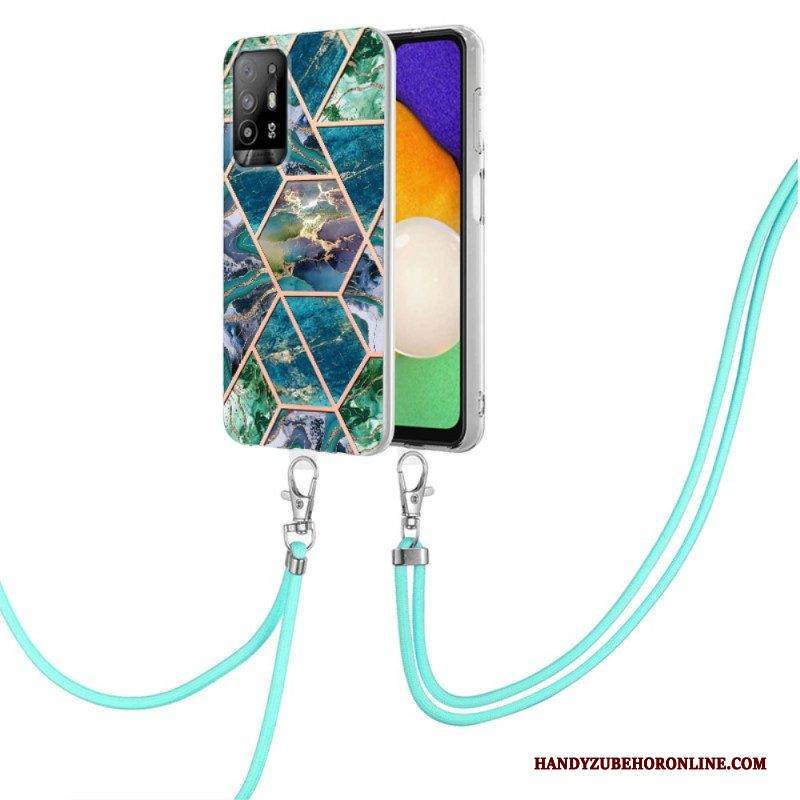 Handyhülle Für Oppo A94 5G Geometrischer Marmor Mit Riemen