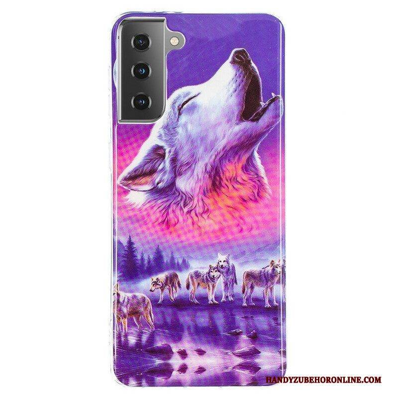 Handyhülle Für Samsung Galaxy S21 5G Fluoreszierende Wolf-serie