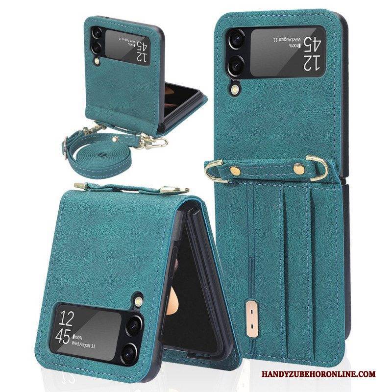 Handyhülle Für Samsung Galaxy Z Flip 3 5G Flip Case Kartenetui Und Schlüsselband Aus Leder Im Stil