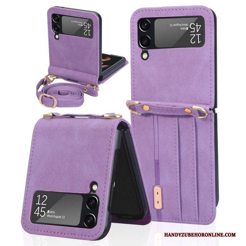 Handyhülle Für Samsung Galaxy Z Flip 3 5G Flip Case Kartenetui Und Schlüsselband Aus Leder Im Stil