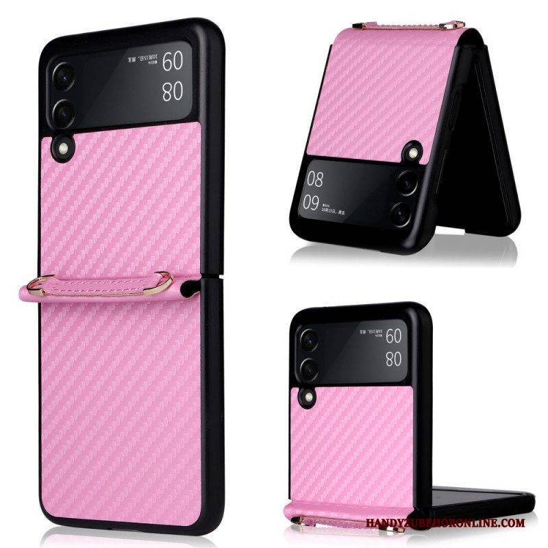 Handyhülle Für Samsung Galaxy Z Flip 3 5G Flip Case Kohlefaser Mit Lanyard