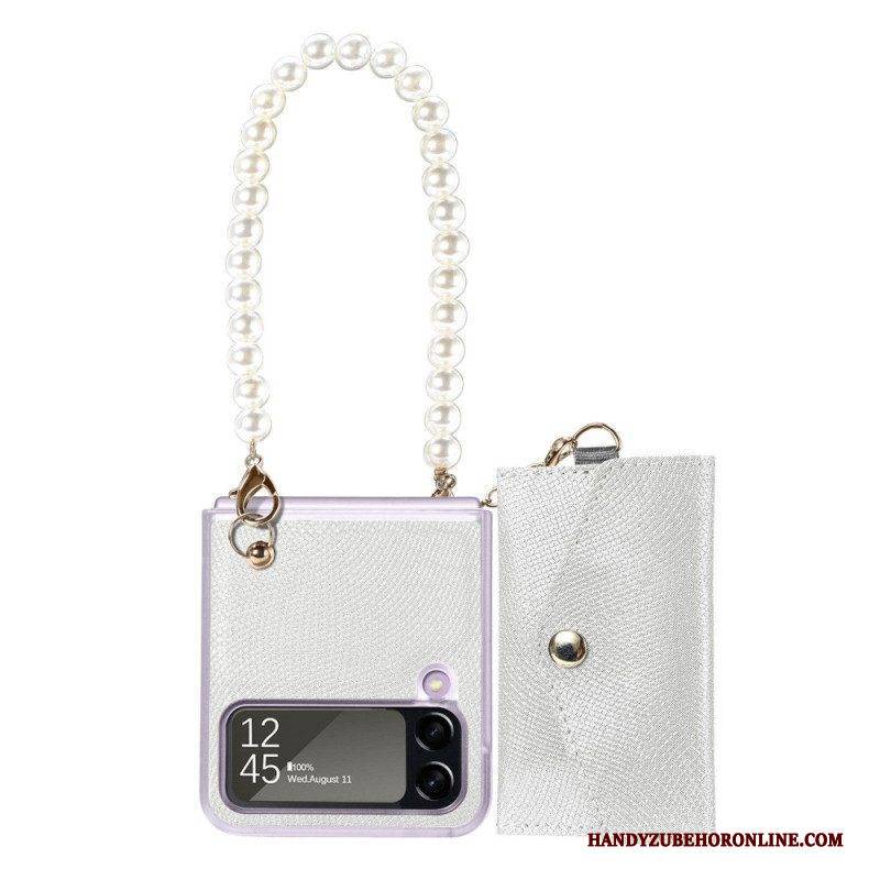 Handyhülle Für Samsung Galaxy Z Flip 4 Flip Case Kartenhalter Und Schlüsselbandperlen