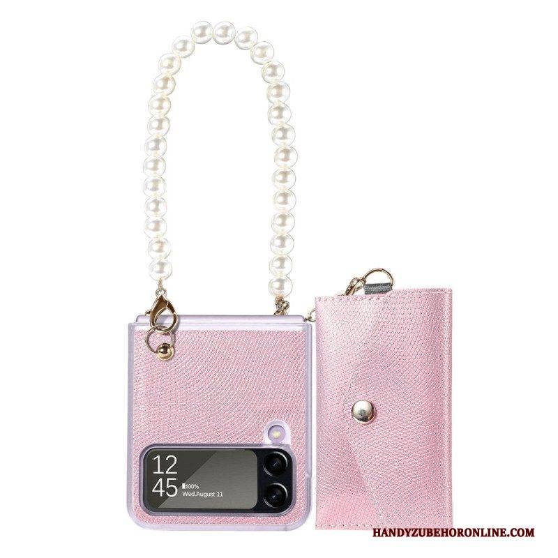Handyhülle Für Samsung Galaxy Z Flip 4 Flip Case Kartenhalter Und Schlüsselbandperlen