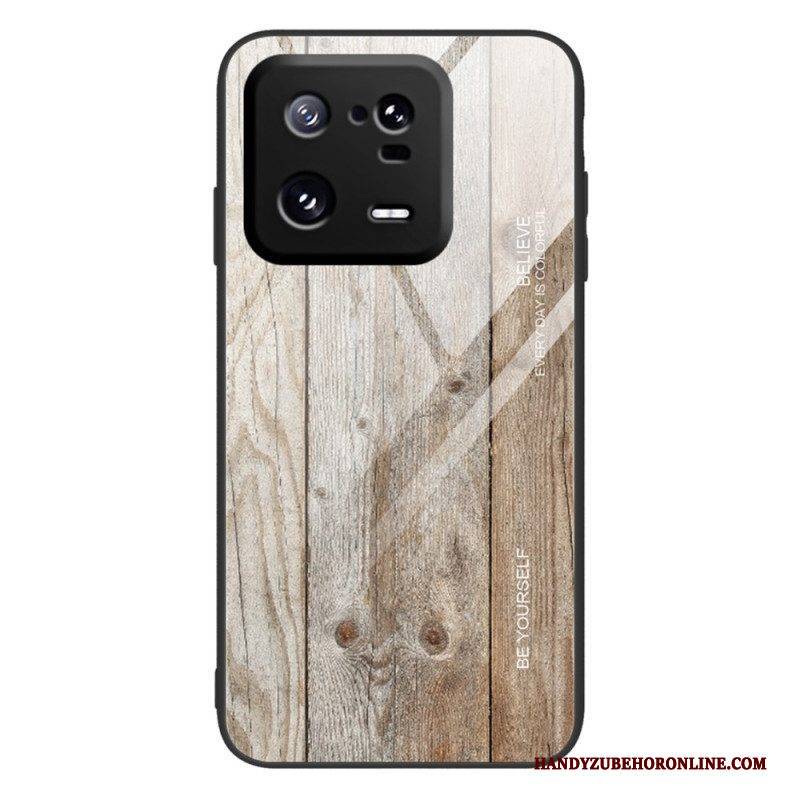 Handyhülle Für Xiaomi 13 Pro Holzdesign Aus Gehärtetem Glas