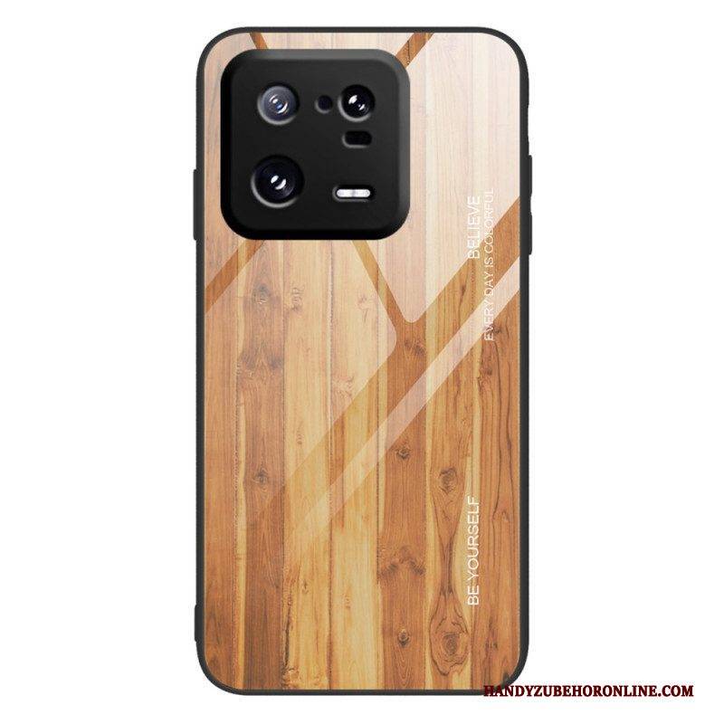 Handyhülle Für Xiaomi 13 Pro Holzdesign Aus Gehärtetem Glas