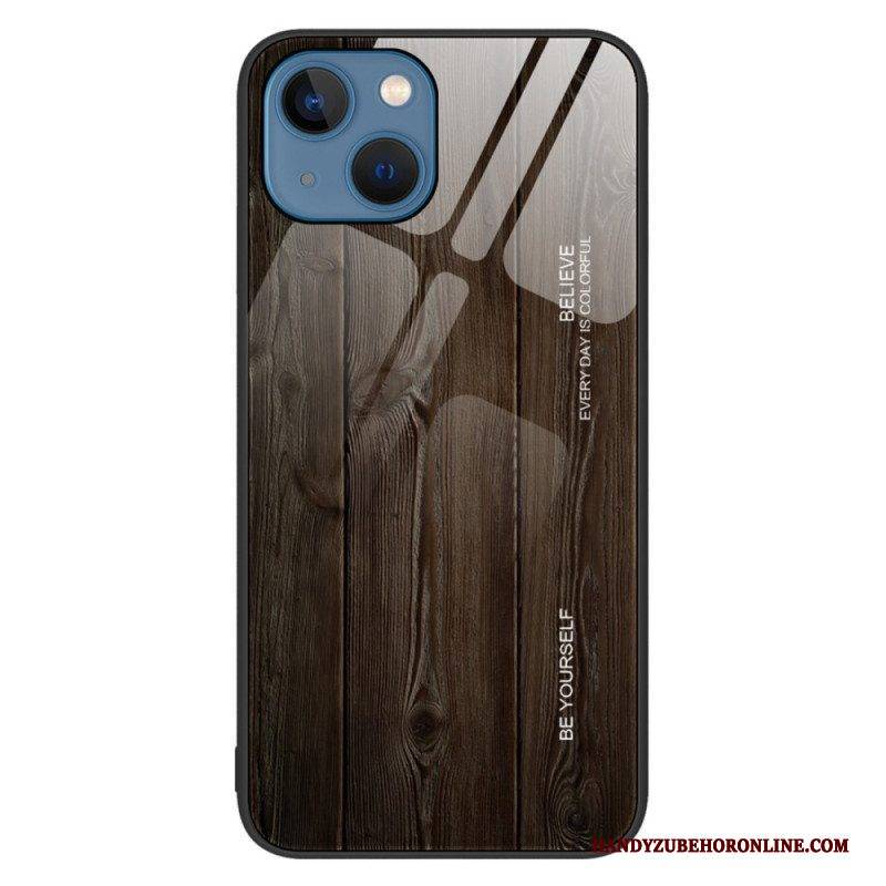 Handyhülle Für iPhone 14 Holzdesign Aus Gehärtetem Glas