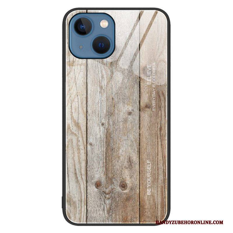 Handyhülle Für iPhone 14 Holzdesign Aus Gehärtetem Glas