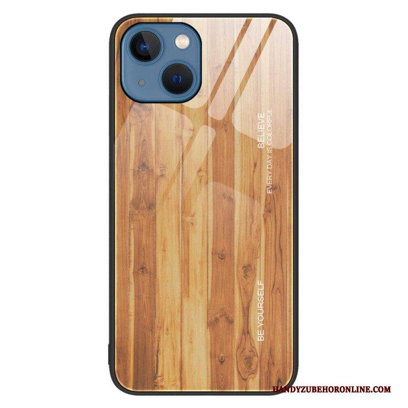 Handyhülle Für iPhone 14 Holzdesign Aus Gehärtetem Glas
