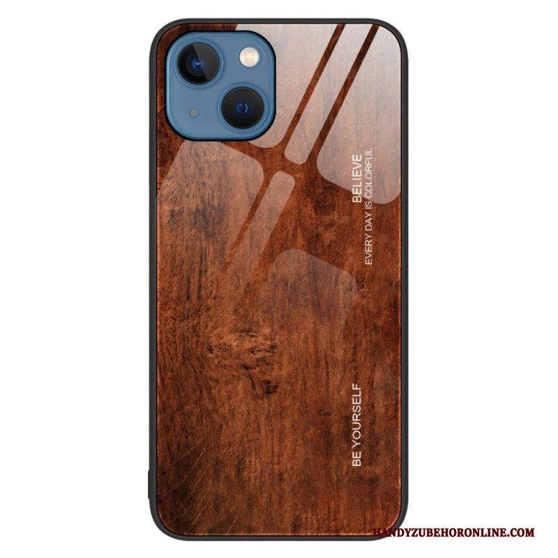 Handyhülle Für iPhone 14 Holzdesign Aus Gehärtetem Glas