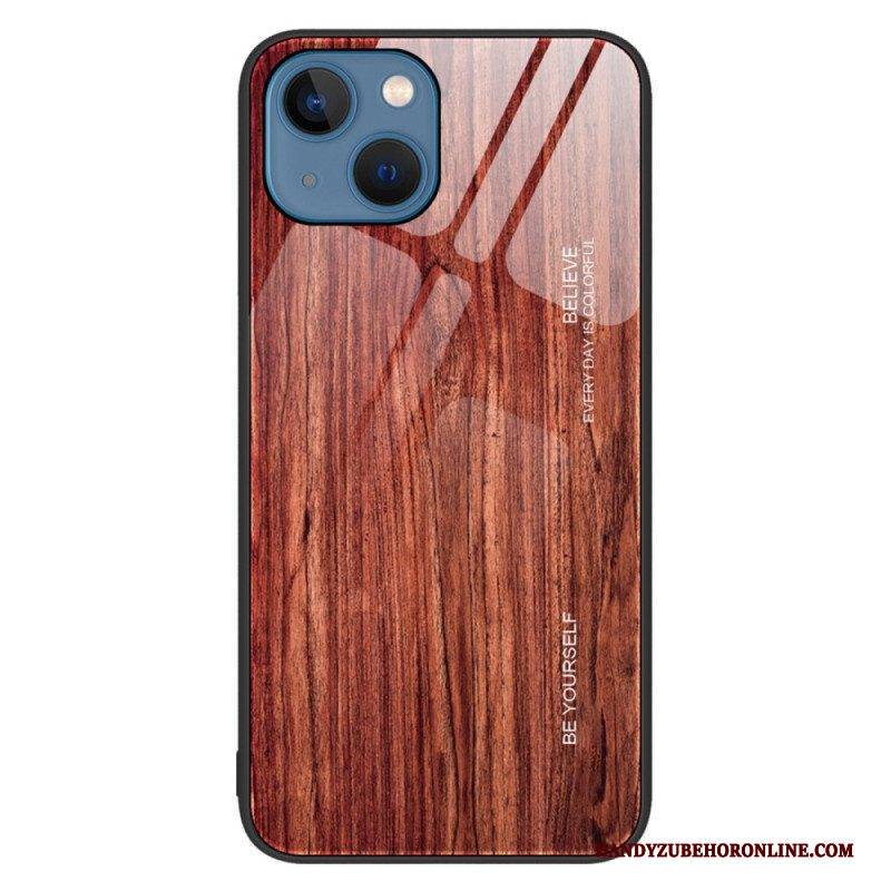 Handyhülle Für iPhone 14 Holzdesign Aus Gehärtetem Glas