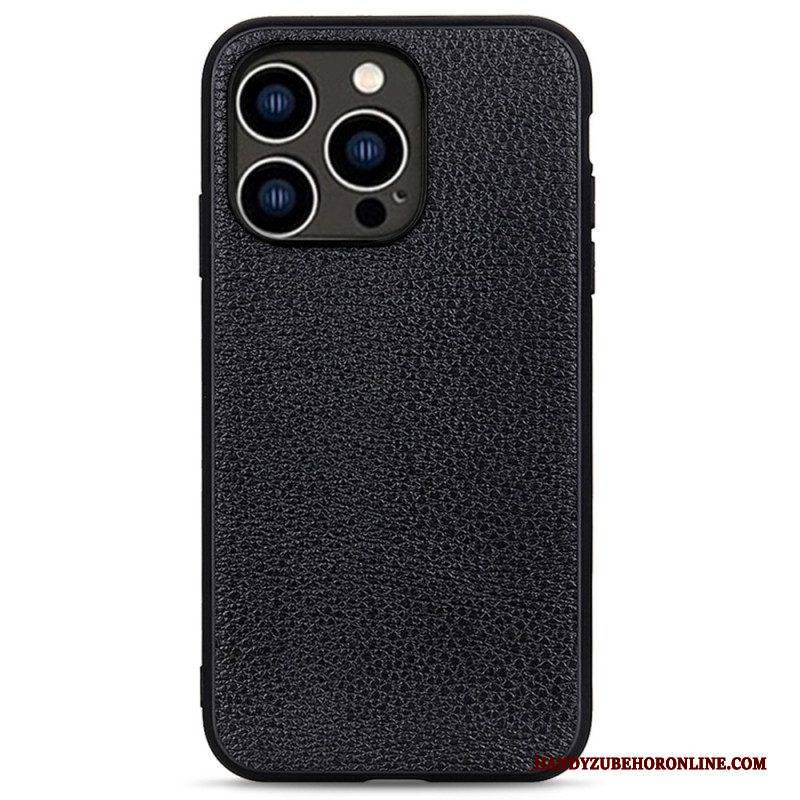Handyhülle Für iPhone 14 Pro Echtes Litschi-leder