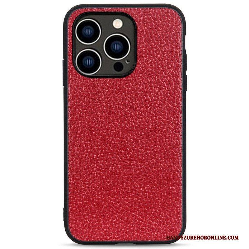 Handyhülle Für iPhone 14 Pro Echtes Litschi-leder