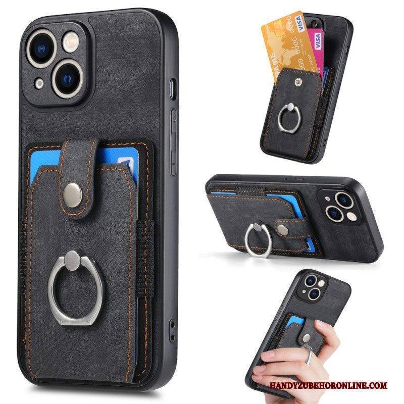Handyhülle Für iPhone 15 Vintage Mit Ringhalter Und Kartenhalter