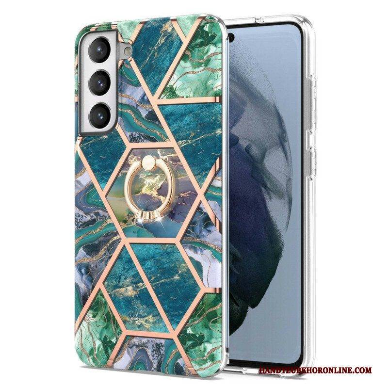 Hülle Für Samsung Galaxy S21 FE Geometrischer Marmor Mit Ringunterstützung