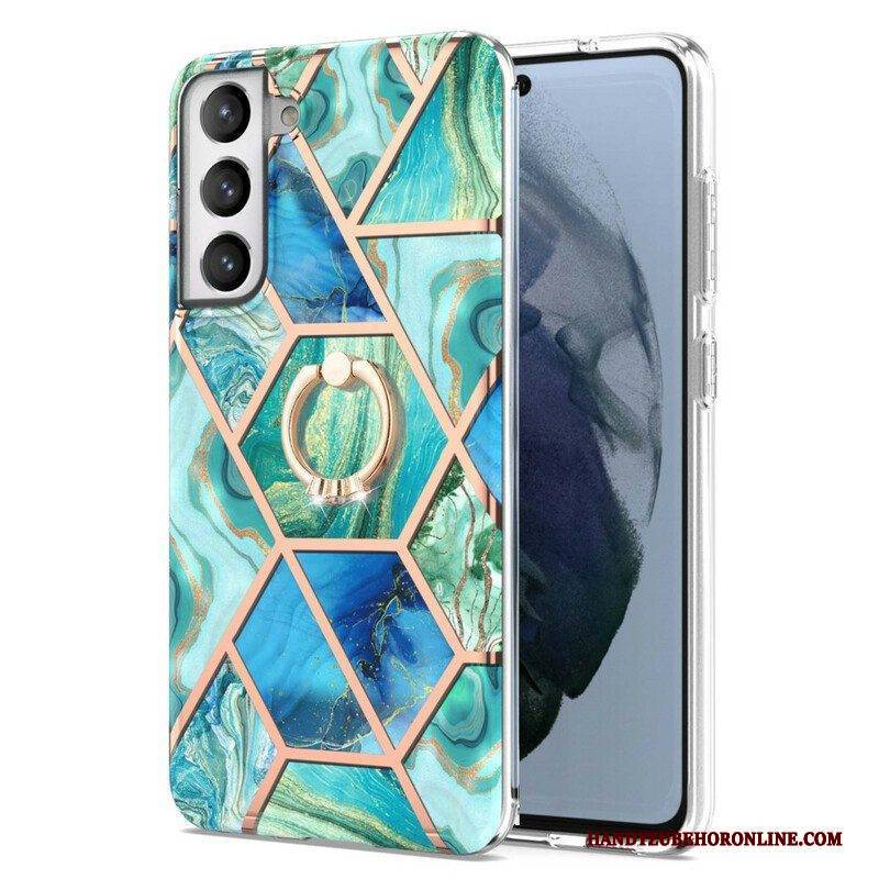 Hülle Für Samsung Galaxy S21 FE Geometrischer Marmor Mit Ringunterstützung
