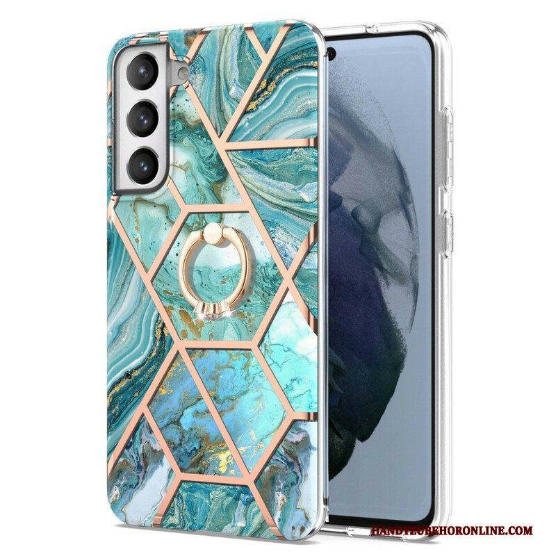 Hülle Für Samsung Galaxy S21 FE Geometrischer Marmor Mit Ringunterstützung