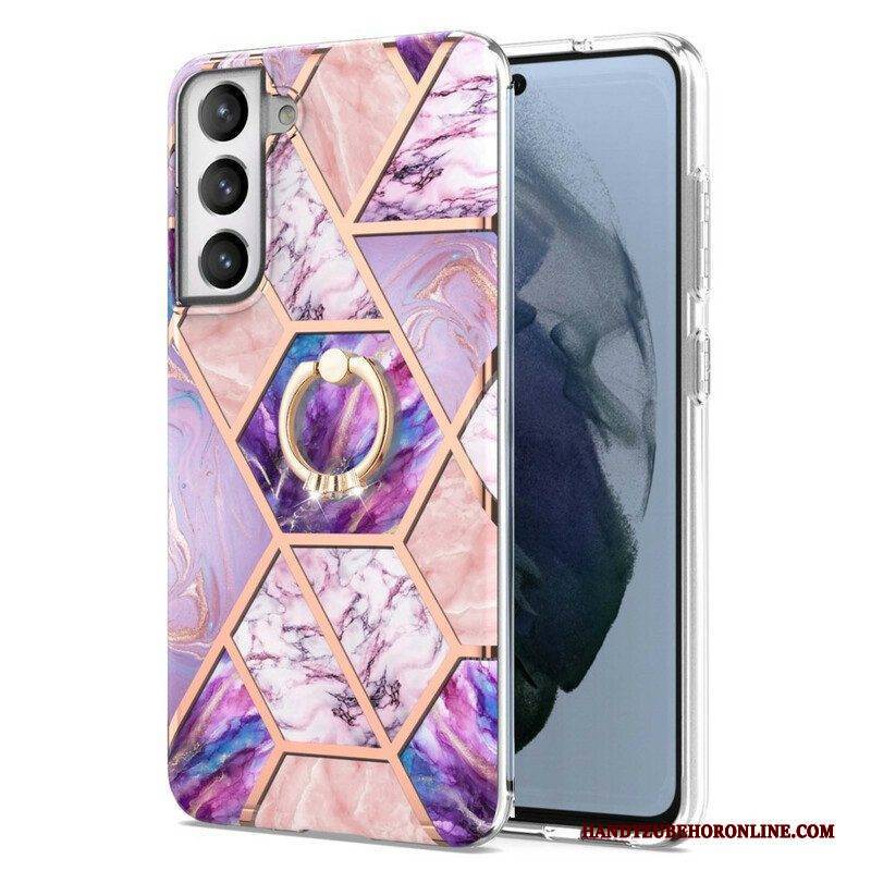Hülle Für Samsung Galaxy S21 FE Geometrischer Marmor Mit Ringunterstützung