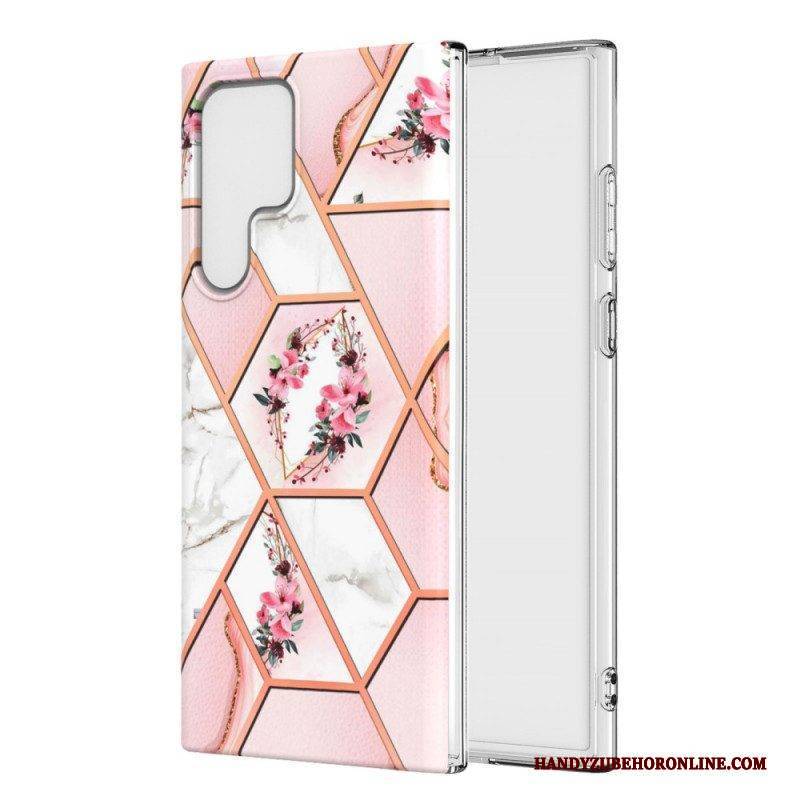Hülle Für Samsung Galaxy S22 Ultra 5G Marmoriertes Blumenmuster