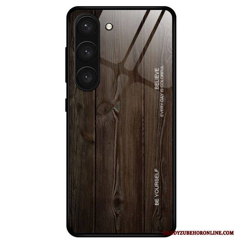 Hülle Für Samsung Galaxy S23 5G Holzdesign Aus Gehärtetem Glas