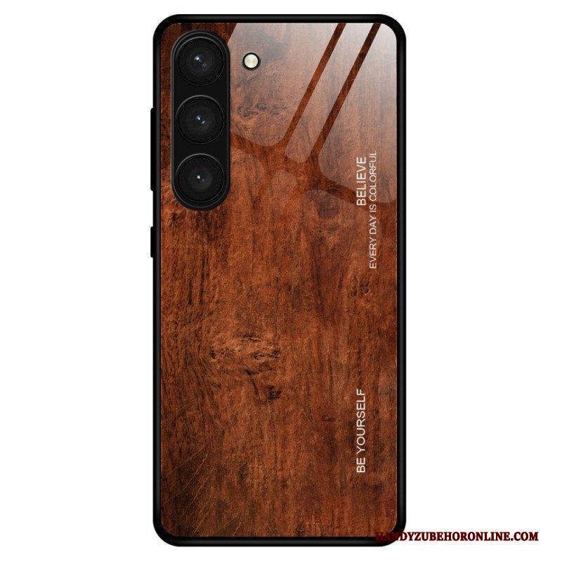 Hülle Für Samsung Galaxy S23 5G Holzdesign Aus Gehärtetem Glas