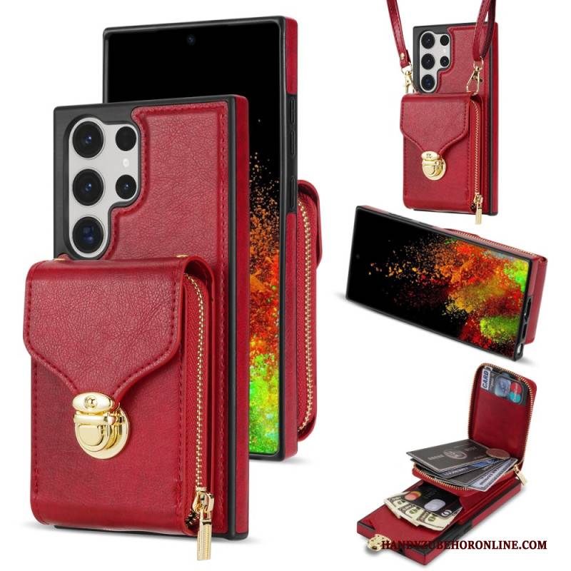 Hülle Für Samsung Galaxy S25 Ultra 5g Geldbörse Mit Reißverschluss Und Schulterriemen