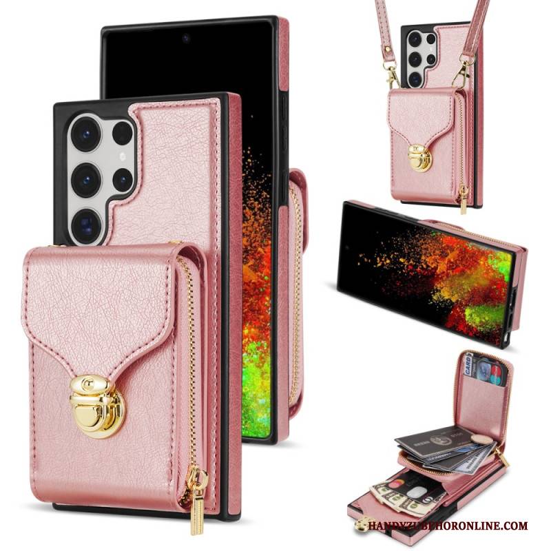 Hülle Für Samsung Galaxy S25 Ultra 5g Geldbörse Mit Reißverschluss Und Schulterriemen