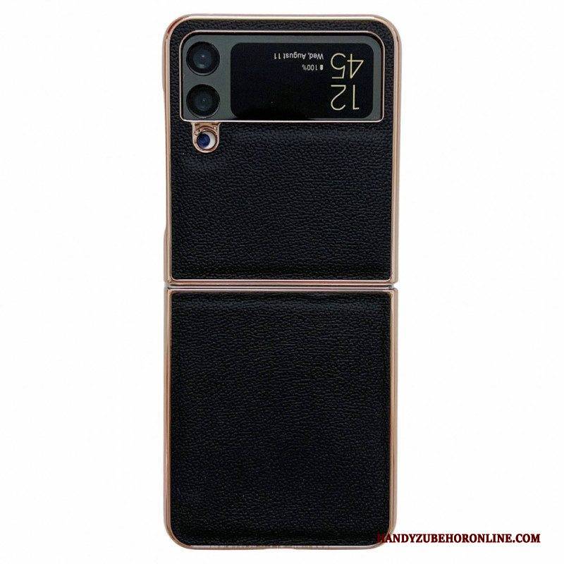 Hülle Für Samsung Galaxy Z Flip 4 Flip Case Echtes Leder Mit Goldenen Kanten