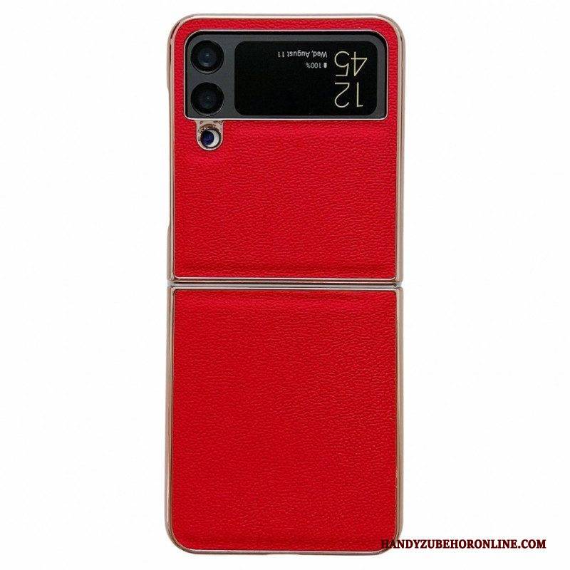 Hülle Für Samsung Galaxy Z Flip 4 Flip Case Echtes Leder Mit Goldenen Kanten