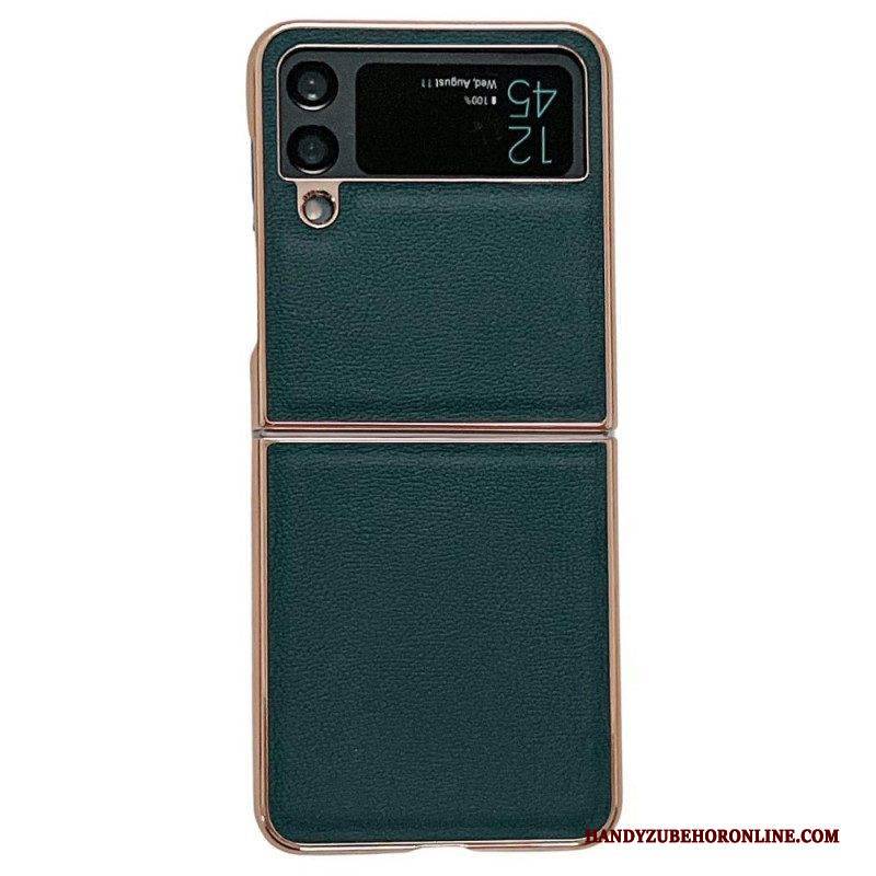 Hülle Für Samsung Galaxy Z Flip 4 Flip Case Echtes Leder Mit Goldenen Kanten