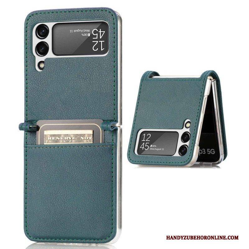 Hülle Für Samsung Galaxy Z Flip 4 Flip Case Kartenetui Aus Litschi-leder Im Stil