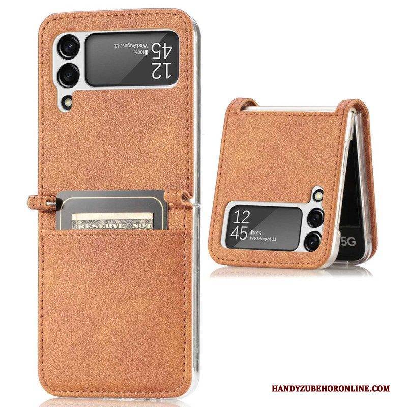 Hülle Für Samsung Galaxy Z Flip 4 Flip Case Kartenetui Aus Litschi-leder Im Stil