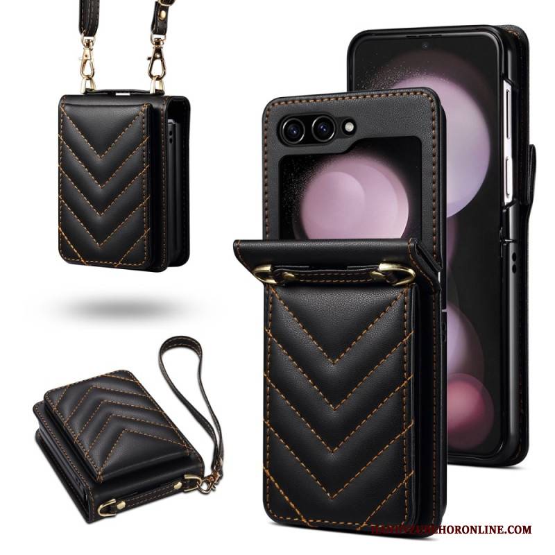 Hülle Für Samsung Galaxy Z Flip 7 Fe Gesteppter Kartenhalter Mit Schultergurt