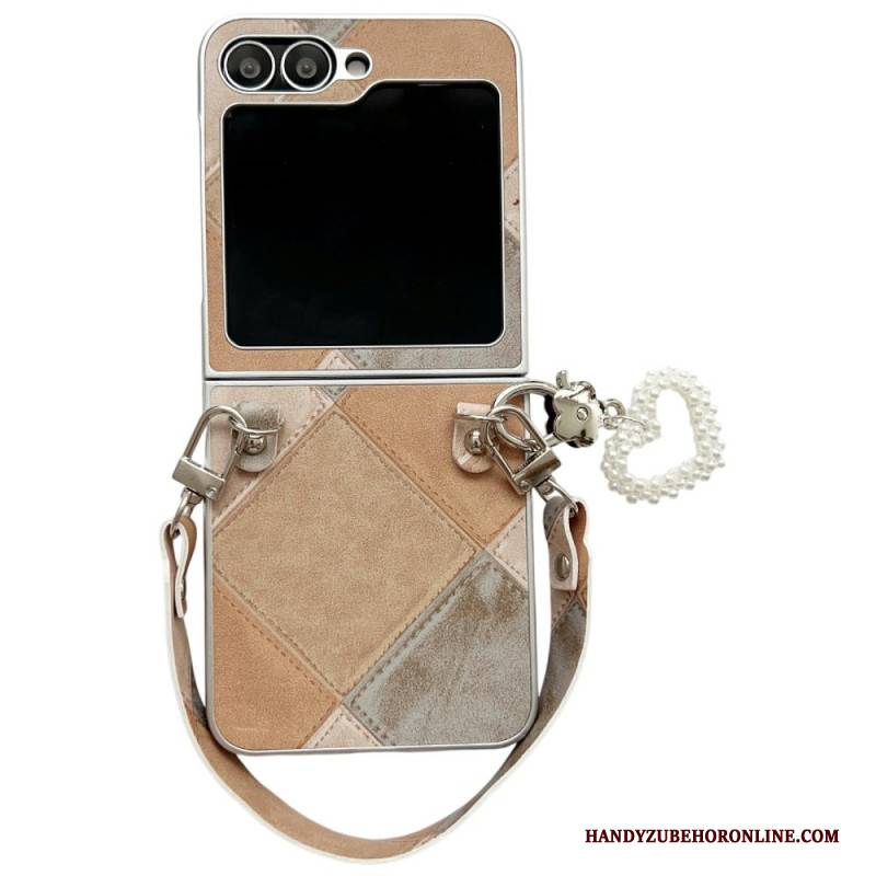 Hülle Für Samsung Galaxy Z Flip 7 Fe Rautenmuster Mit Tragegurt