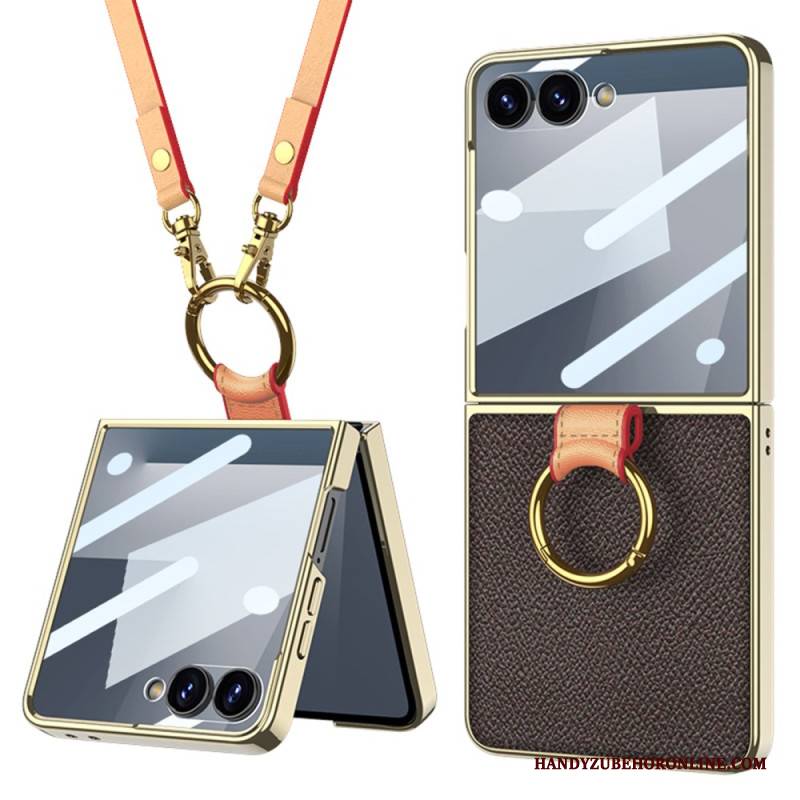 Hülle Für Samsung Galaxy Z Flip 7 Ring Halterung Und Abnehmbarer Schultergurt