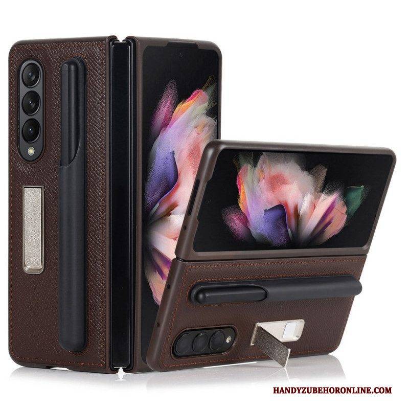 Hülle Für Samsung Galaxy Z Fold 3 5G Ständer Und Stifthalter Aus Echtem Leder