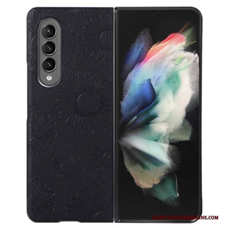 Hülle Für Samsung Galaxy Z Fold 4 Mit Lederimitat Beschichtetes Sonnenblumenmuster