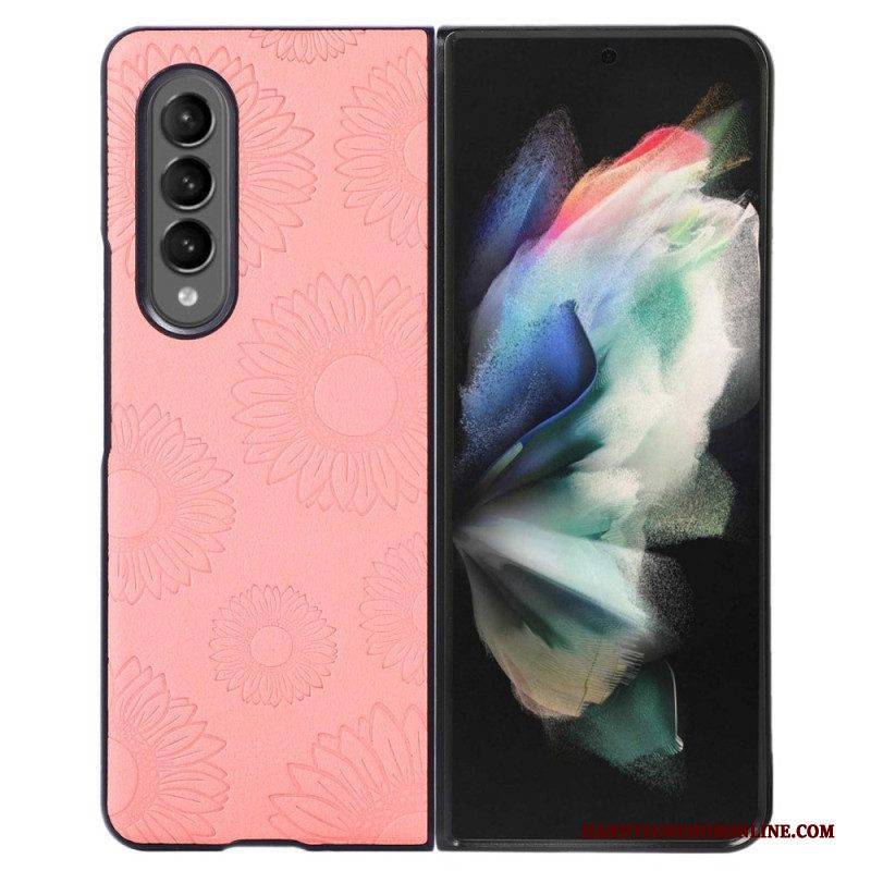 Hülle Für Samsung Galaxy Z Fold 4 Mit Lederimitat Beschichtetes Sonnenblumenmuster