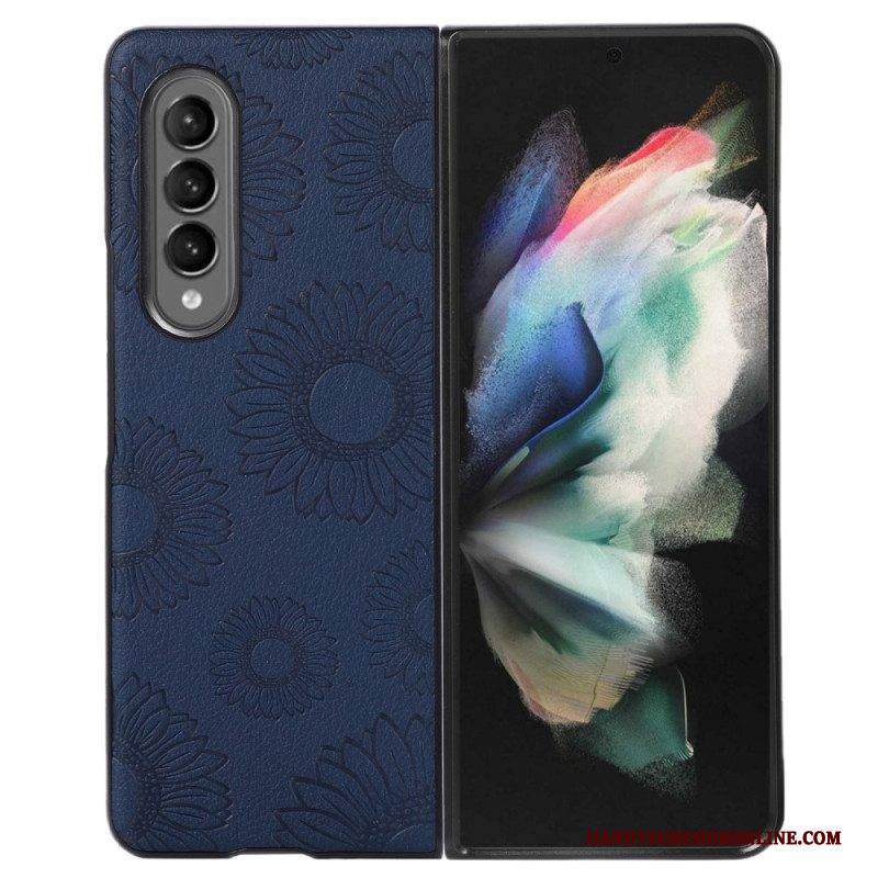 Hülle Für Samsung Galaxy Z Fold 4 Mit Lederimitat Beschichtetes Sonnenblumenmuster