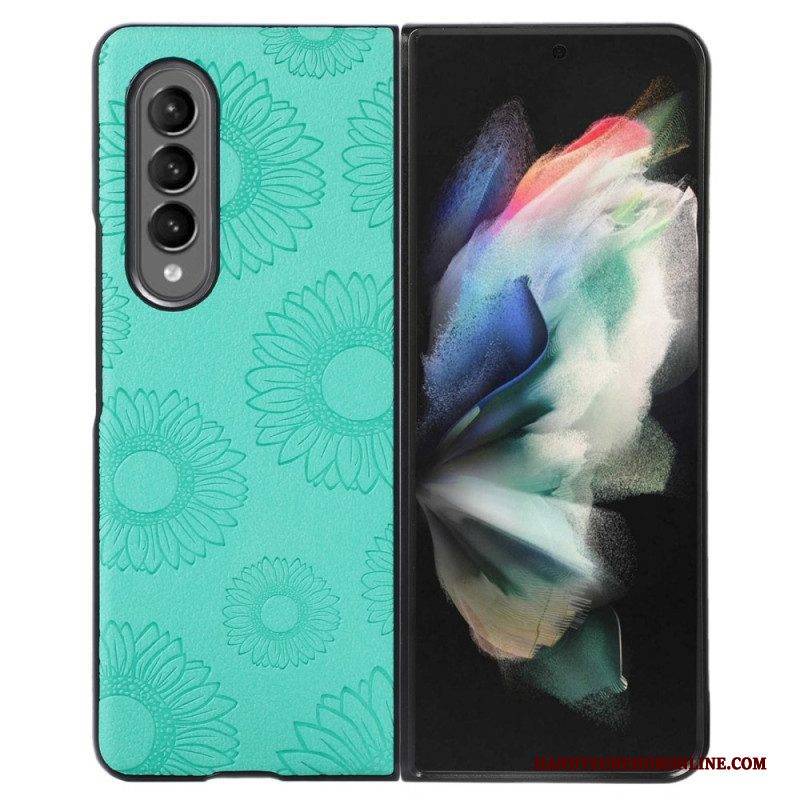 Hülle Für Samsung Galaxy Z Fold 4 Mit Lederimitat Beschichtetes Sonnenblumenmuster