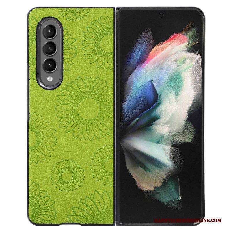 Hülle Für Samsung Galaxy Z Fold 4 Mit Lederimitat Beschichtetes Sonnenblumenmuster