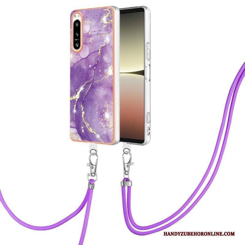 Hülle Für Sony Xperia 5 IV Mit Kordel Mit Marmorschnur
