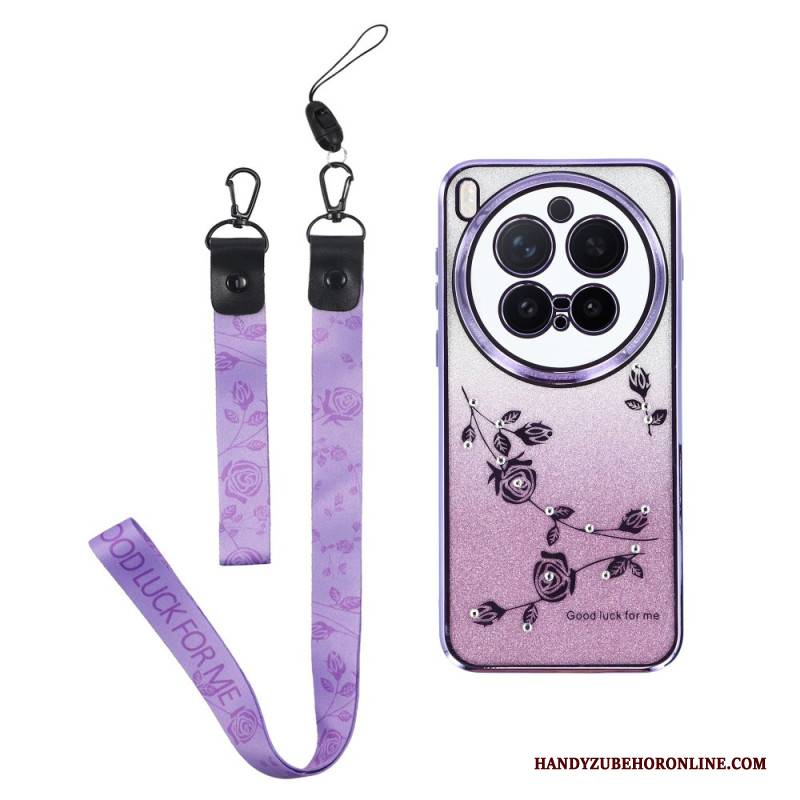 Hülle Für Vivo X300 Pro Riemen Mit Blumen Und Strasssteinen