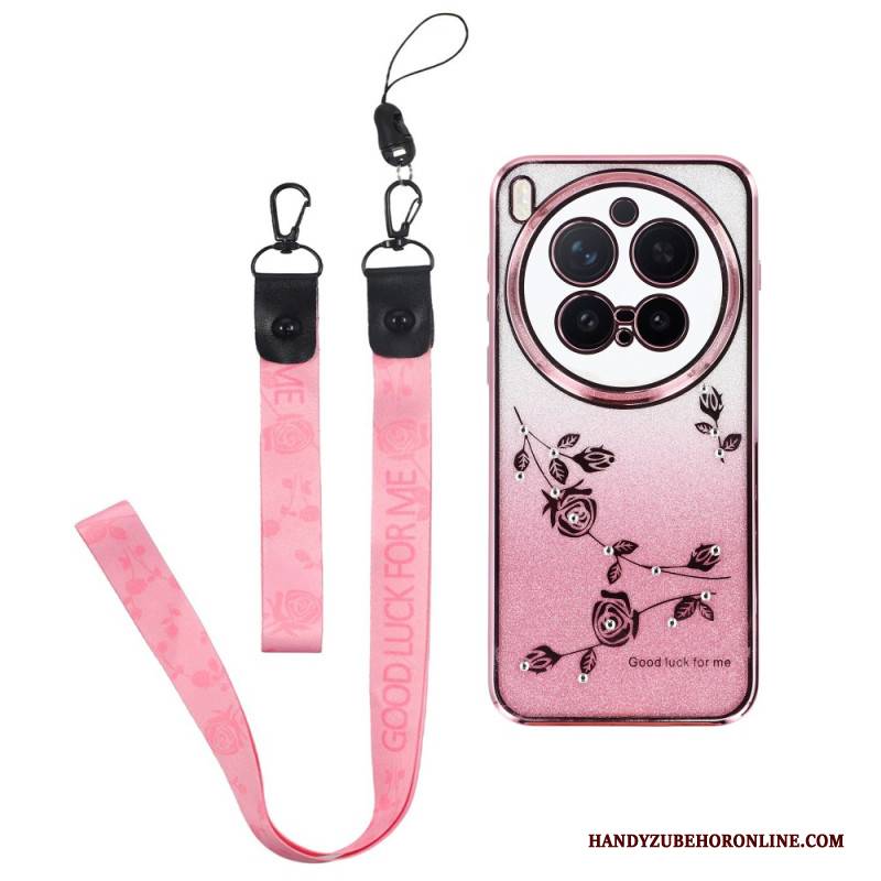 Hülle Für Vivo X300 Pro Riemen Mit Blumen Und Strasssteinen