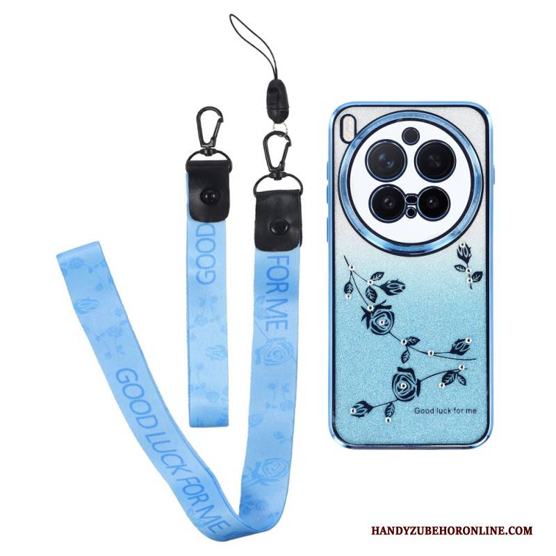 Hülle Für Vivo X300 Pro Riemen Mit Blumen Und Strasssteinen