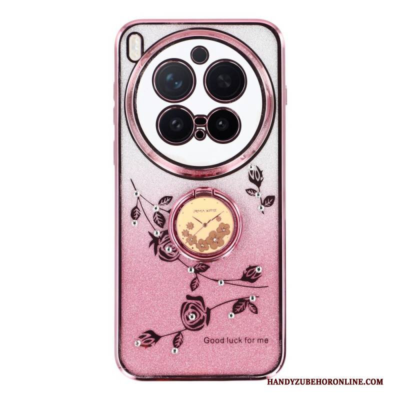 Hülle Für Vivo X300 Pro Ringhalter Mit Blumen Und Strasssteinen