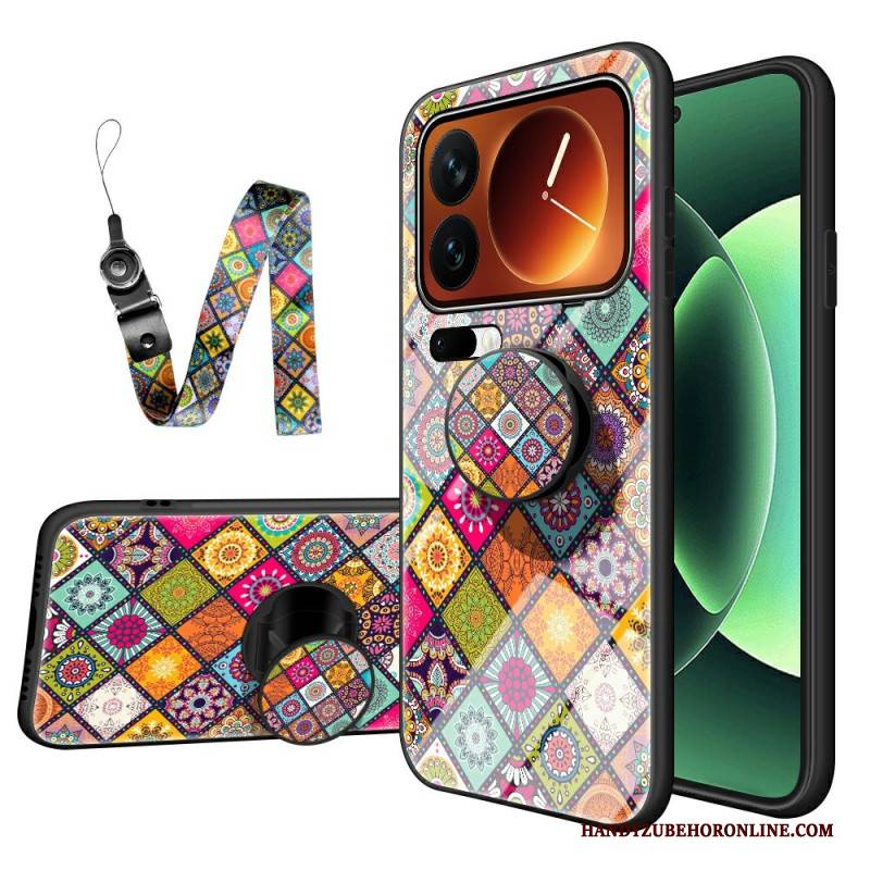 Hülle Für Xiaomi 17 Pro Max Patchwork-ständer Und -tragegurt