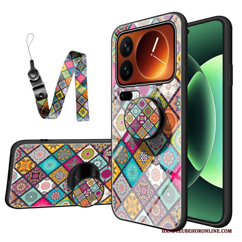 Hülle Für Xiaomi 17 Pro Max Patchwork-ständer Und -tragegurt
