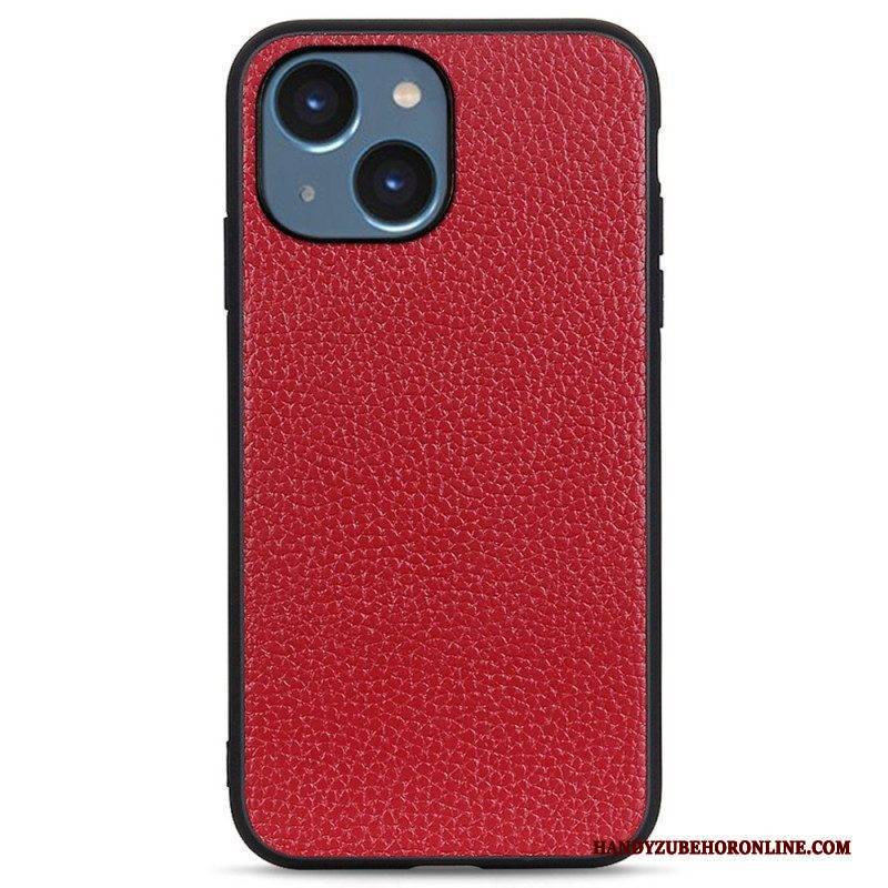 Hülle Für iPhone 14 Plus Echtes Litschi-leder